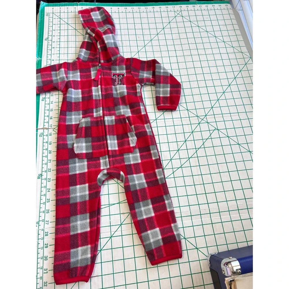 Colosseum 3-6M Texas Tech Red Raiders Plaid Fleece Hooded Union Suit Red